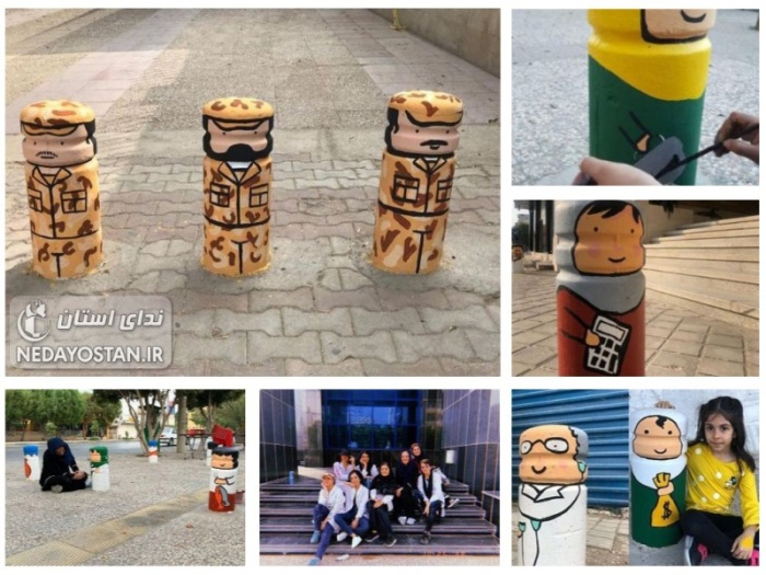 بولارد های سطح شهر بوشهر رنگ آمیزی شد+عکس