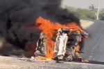 واژگونی خودرو و سوختن راننده در آتش