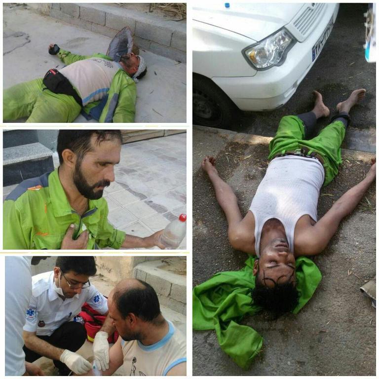 چند تن از پاکبانان شهرداری بوشهر به علت گرمازدگی روانه بیمارستان شدند+عکس