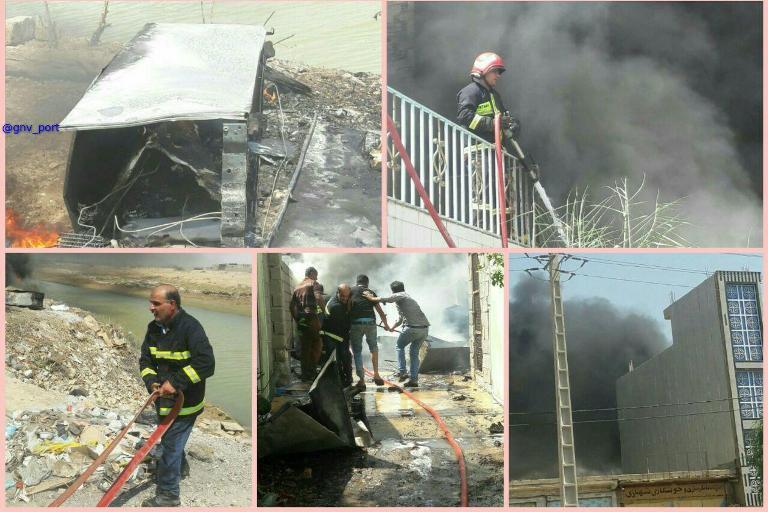 آتش‌سوزی در انبار یخچال در گناوه+عکس