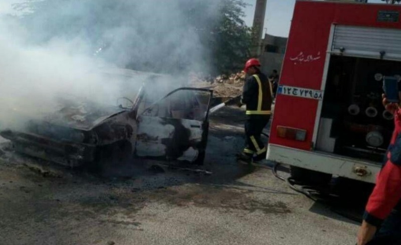 سیلندرگاز حادثه آفرید؛ آتش گرفتن پراید در بخش ریگ+عکس